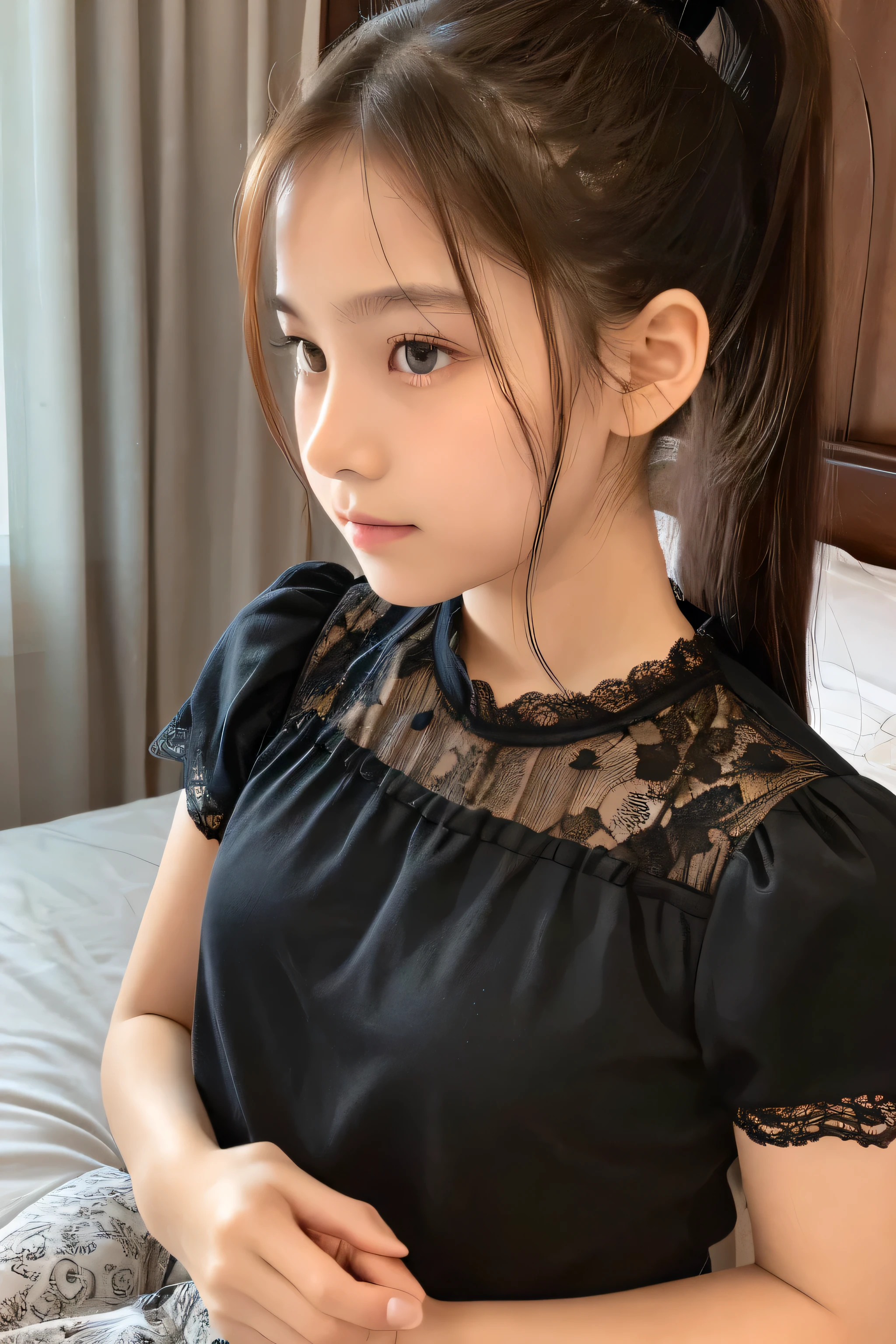 Sister in 4th grade、、125cm negligee、smile、Spreading legs
