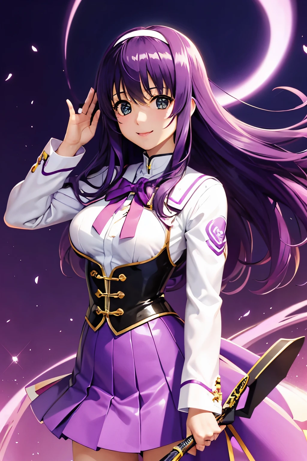 Suzuka Tsukimura、suzuka、"Magical Girl Lyrical Nanoha"、Purple Hair、long hair、hair band、Big Breasts、high school girl、Night Clan、uniform、A kind smile（（（ＳＦＷ、sound、Highest quality、first-clasasterpiece、Normal body、8k、Detailed face、Ultra-precision、Normal hand、Normal finger、５Finger、Highest）））