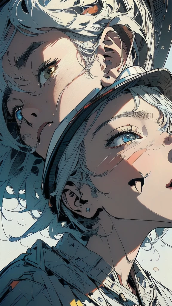 (((masterpiece, highest quality))),32k wallpaper, very detailed, poster, vintage science fiction,(((((geometric cinematic movie poster))))), ((bauhaus)),(shape),(((abstract))),(mid century modern),(((((portfolio))))),(((((Close-up))))),(((((bust up))))),((((more various angle)))),((((highlight)))),((((heterochromia)))),(((complete. detailed face))),((((Extremely talented)))),(((((most complecated futristic machine))))),(Colorful color scheme),(((detailed unlimited complete equipment : helmet like a rail gun))),(((((Absolutely simple  background))))),(((Texture for people : grunge))),(((((Open your mouth wide))))),(((((Stick your tongue out as much as possible))))),(((Wind God and Thunder God)))