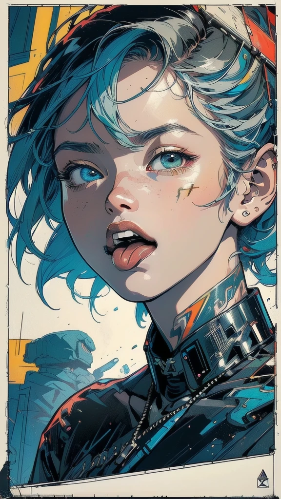 (((masterpiece, highest quality))),32k wallpaper, very detailed, poster, vintage science fiction,(((((geometric cinematic movie poster))))), ((bauhaus)),(shape),(((abstract))),(mid century modern),(((((portfolio))))),(((((Close-up))))),(((((bust up))))),((((more various angle)))),((((highlight)))),((((heterochromia)))),(((complete. detailed face))),((((Extremely talented)))),(most complecated futristic machine),(Colorful color scheme),(((detailed unlimited complete equipment : rail gun))),(((((Absolutely simple background))))),(((Texture for people : grunge))),(((((Open your mouth wide))))),(((((Stick your tongue out as much as possible))))),(((((Wind God and Thunder God)))))