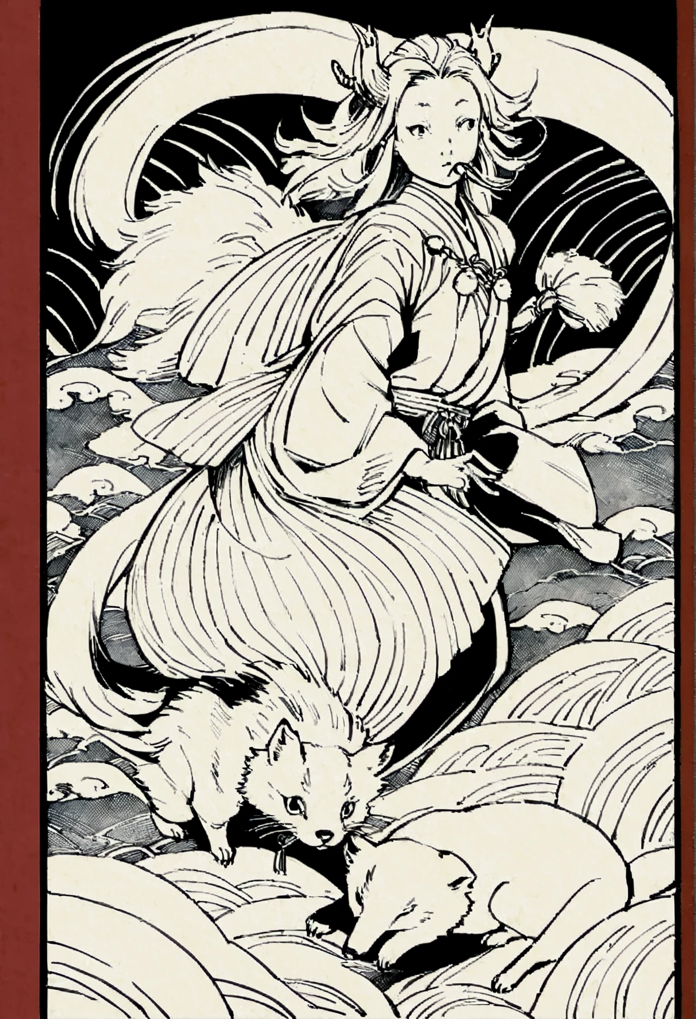 Edo period Ukiyo-e style,Line art,animal