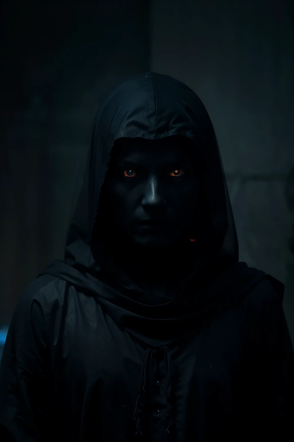 Haunting portrayal of a warlock, close up, its face obscured by ethereal veils, glowing eyes full of sorrow and torment, 8k resolution, the eerie luminescence of its form contrasting the shadows of the underworld it inhabits
