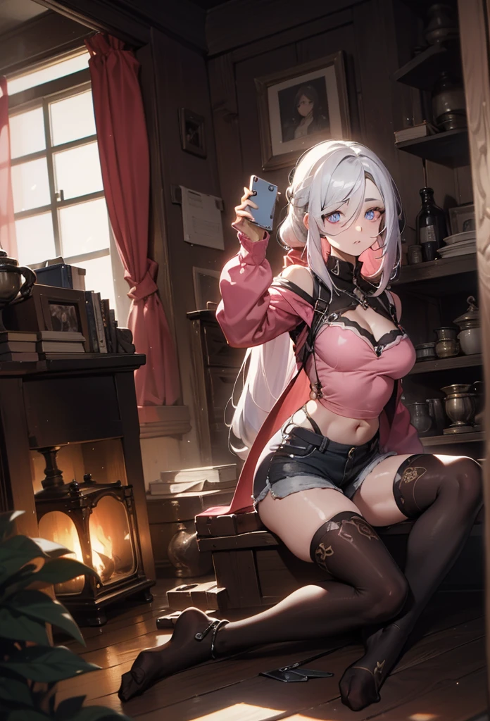 beautiful older women with long grey hair and grey eyes
BREAK (pink shirt, shorts, thighhighs:1.2),
BREAK (masterpiece:1.2), best quality, high resolution, unity 8k wallpaper, (illustration:0.8), (beautiful detailed eyes:1.6), extremely detailed face, perfect lighting, extremely detailed CG, (perfect hands, perfect anatomy),