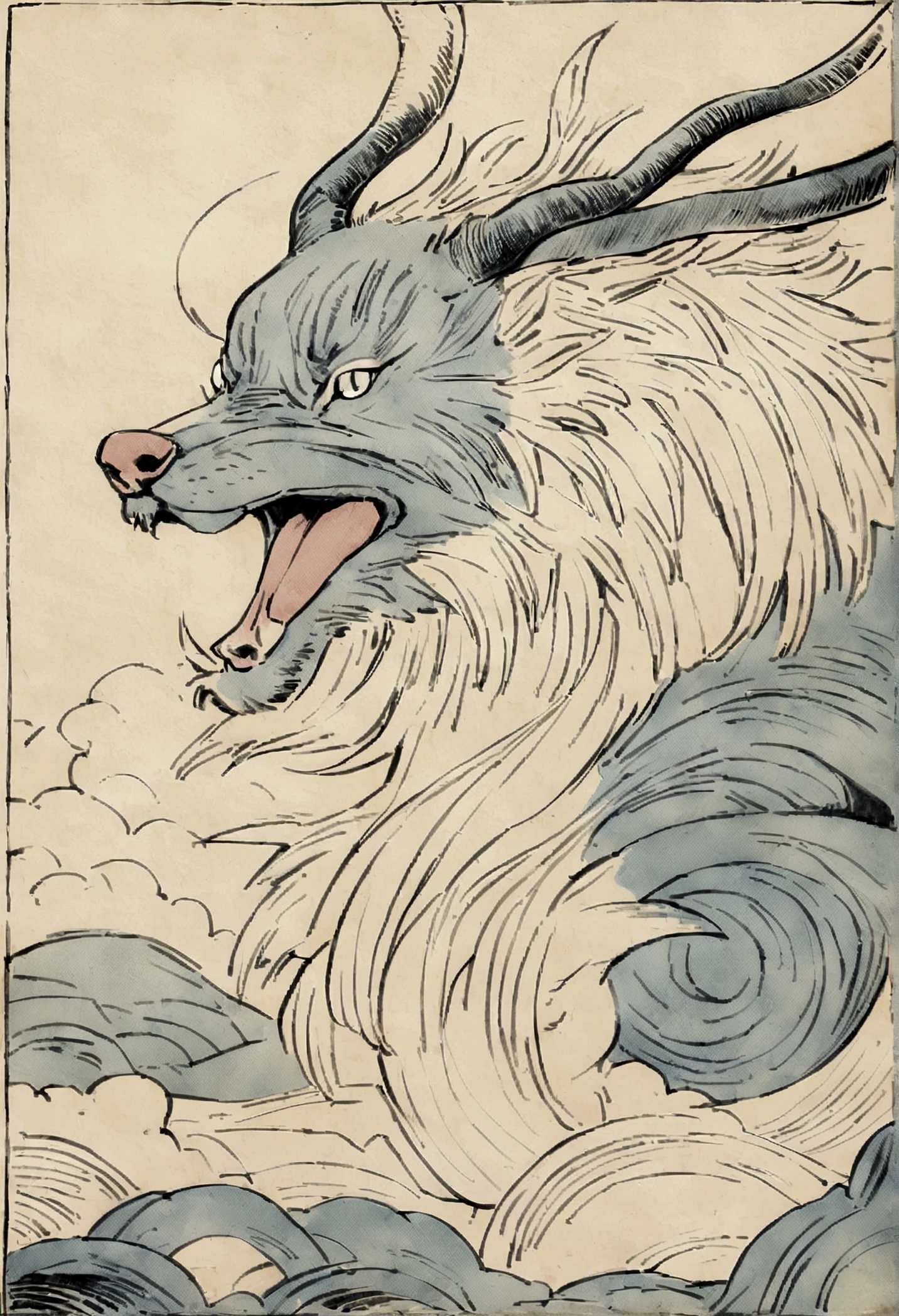 Edo period Ukiyo-e style,Line art,animal