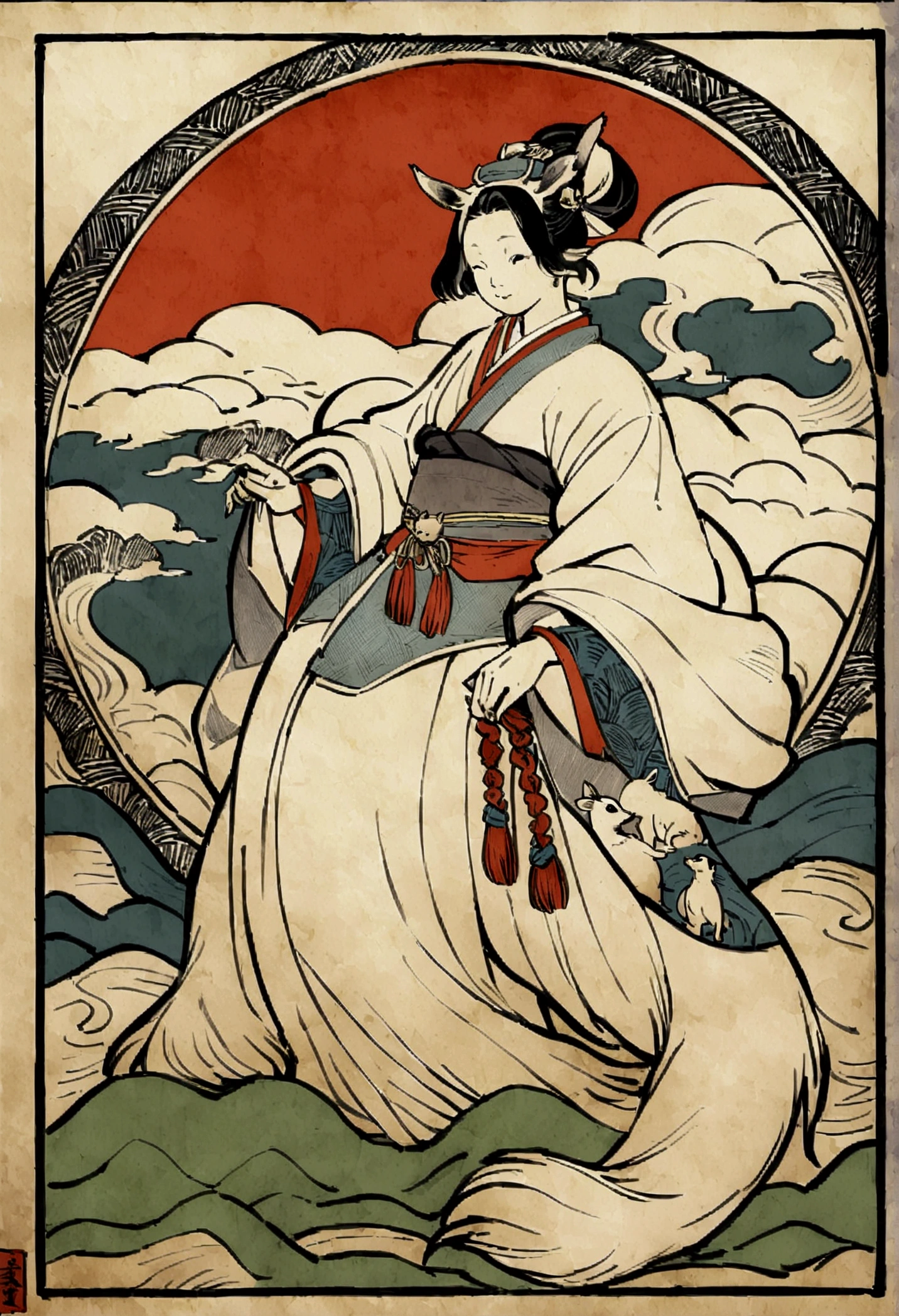 Edo period Ukiyo-e style,Line art,animal