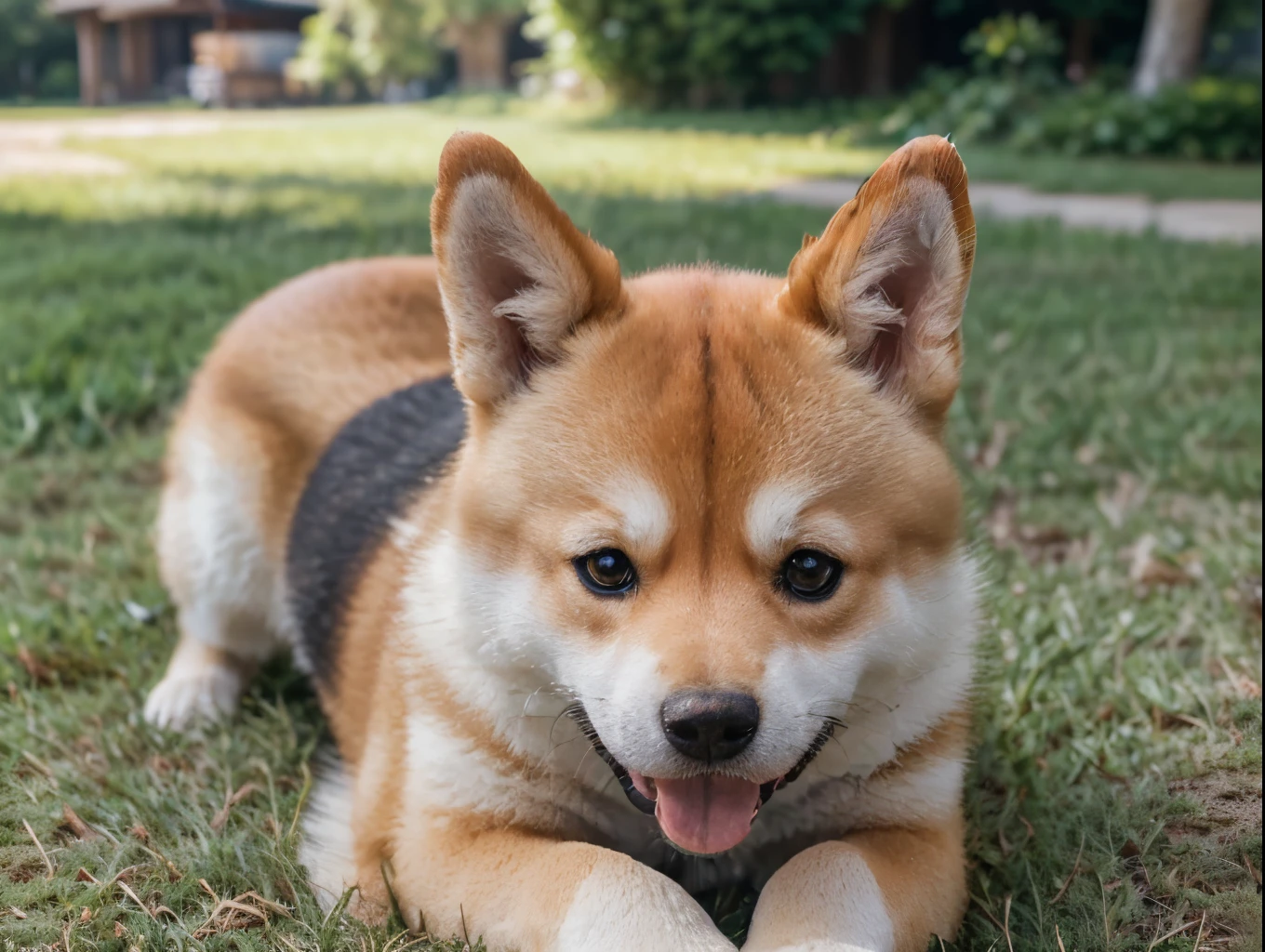 A cute shiba inu dog, detailed fur, adorable facial expression, playful pose, 1 shiba inu, realistic, (best quality, 8k, highres, masterpiece:1.2), ultra-detailed, (realistic, photorealistic, photo-realistic:1.37), natural lighting, warm colors, vibrant, detailed background, outdoor scene, grassy field, blue sky, fluffy clouds