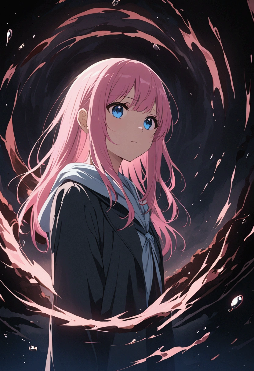 Maelstrom、Girl with pink hair、blue eyes、Twin Drill、A scene from a movie