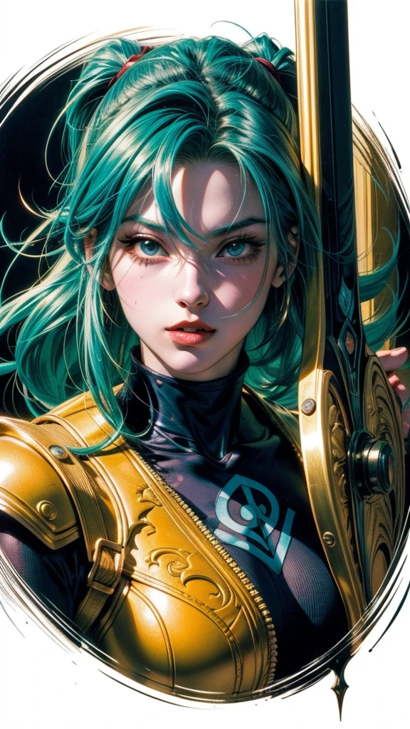 ((90's anime style)), ultra detailed illustration of jinx from league of legends, with shield in New York 1990s ((art by Masakazu Katsura)), trigun, DNA², Ranma, ultra detailed face, bold ink lines, cel shaded, art by MSchiffer, soft muted colors, lomography colors, vintage warm, dark vignette
