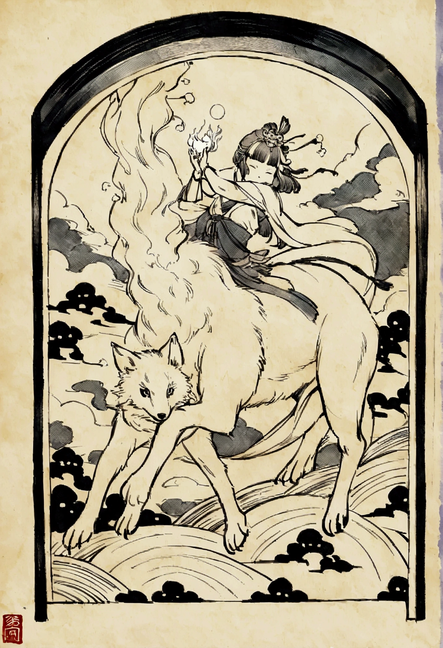 Edo period Ukiyo-e style,Line art,animal