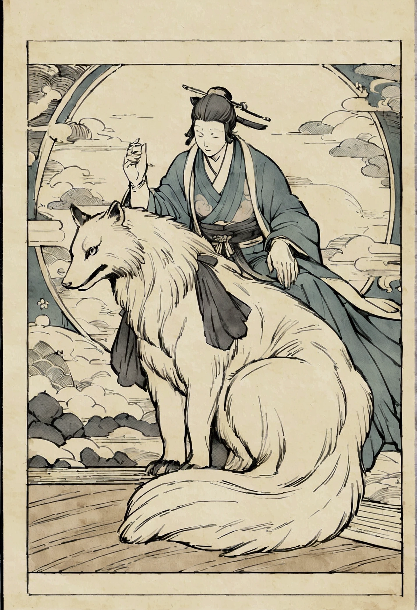 Edo period Ukiyo-e style,Line art,animal