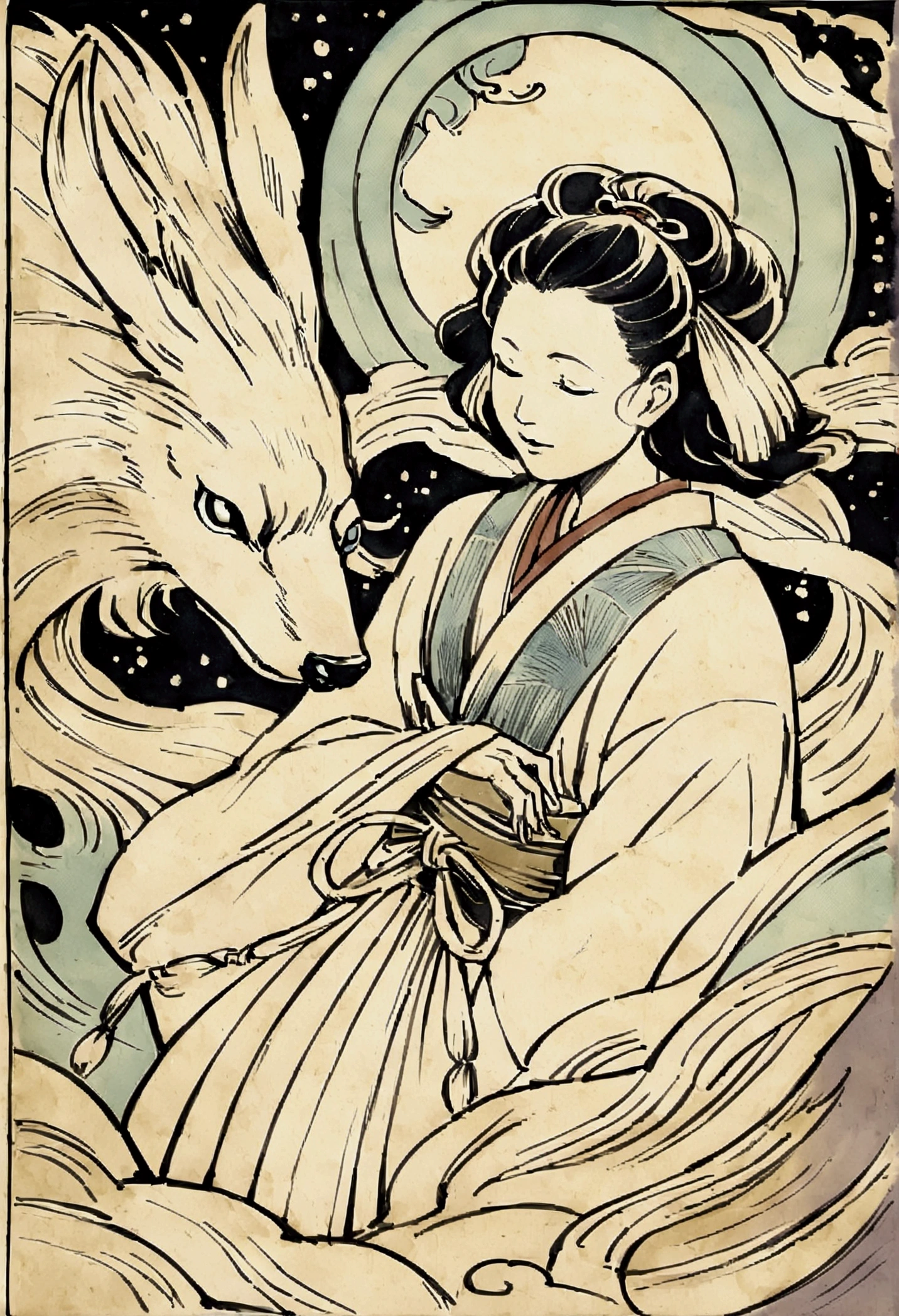 Edo period Ukiyo-e style,Line art,animal