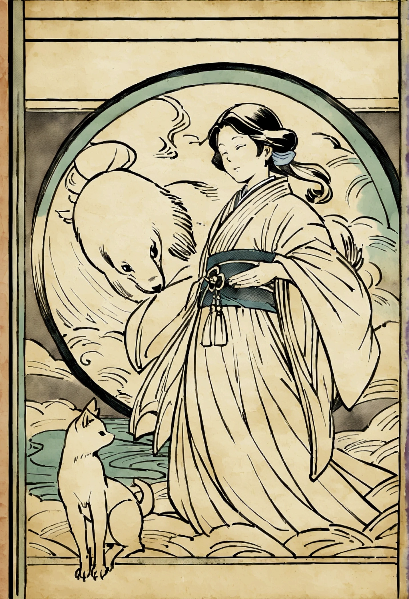 Edo period Ukiyo-e style,Line art,animal