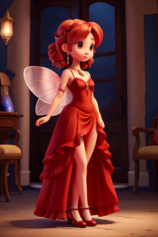 DRAWING OF A FAIRY IN RED DRESS LIGHT EYES FULL BODY