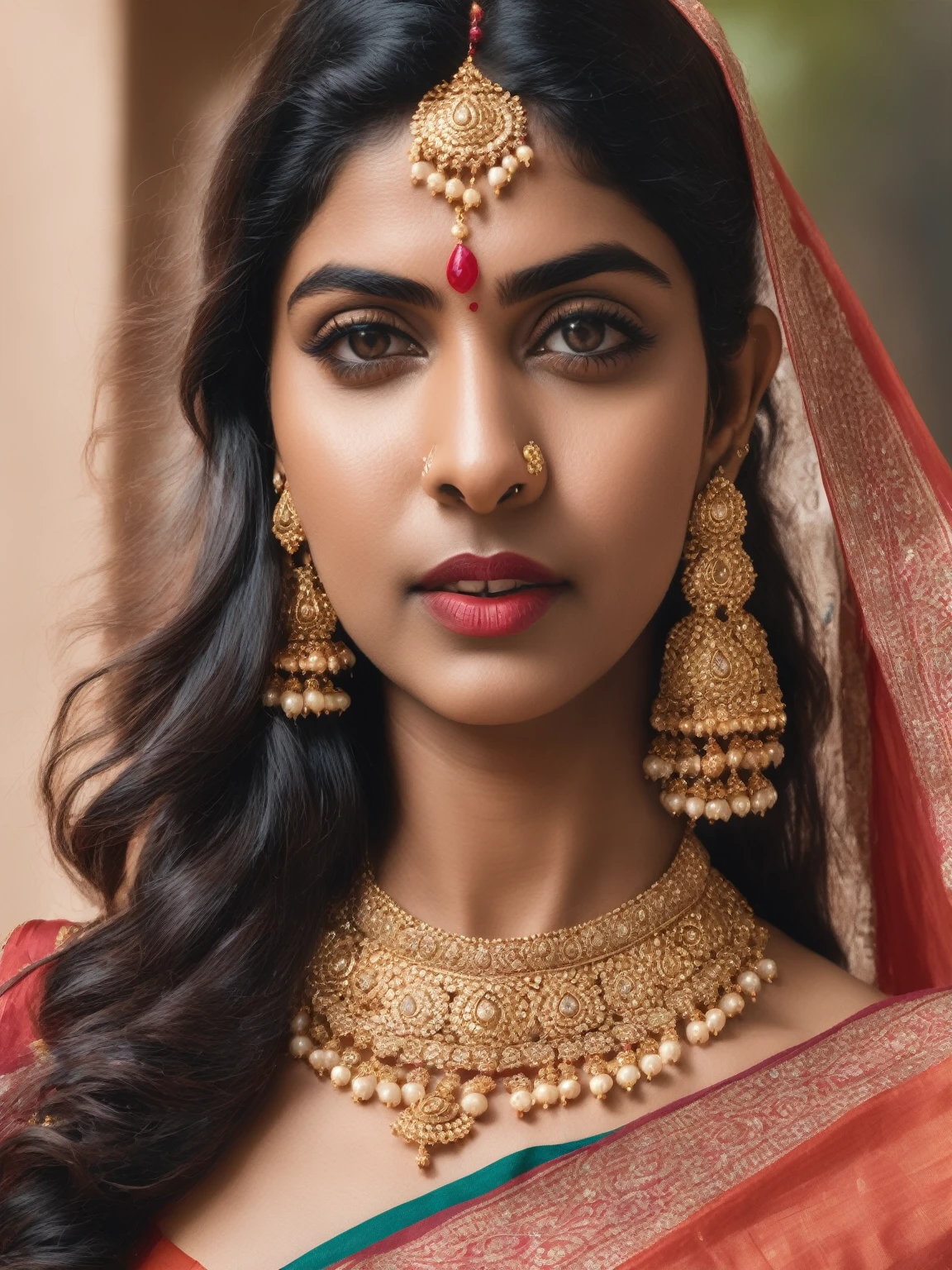 beautiful indian woman, big , mature, beautiful, close up, topless, saree, jewellery, dslr, 8k, 4k, ultrarealistic, realistic, natural skin, textured skin