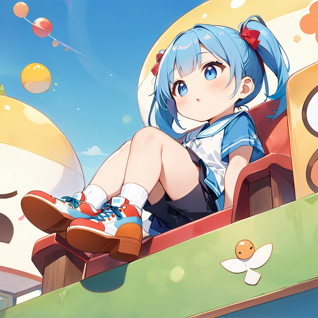 Highest quality、High resolution、Detailed Background、Beautiful face in every detail、Anatomically correct、Detailed facial expressions、fine grain、((full body, from below, side view)), ((One Girl、Chibi Girl:1.2))、Cute hair color、Big beautiful blue eyes、Braided twin tails、Elementary school, (Cute Summer Clothes、Sleeveless、Ｖneck、mini skirt、Cute Shoes)、break　((Lying face down on the grass、Poke the cheek cane))、(Sleeping soundly and comfortably:1.2)、Close-up of the mouth、((The background is a giant slime:1.2))、