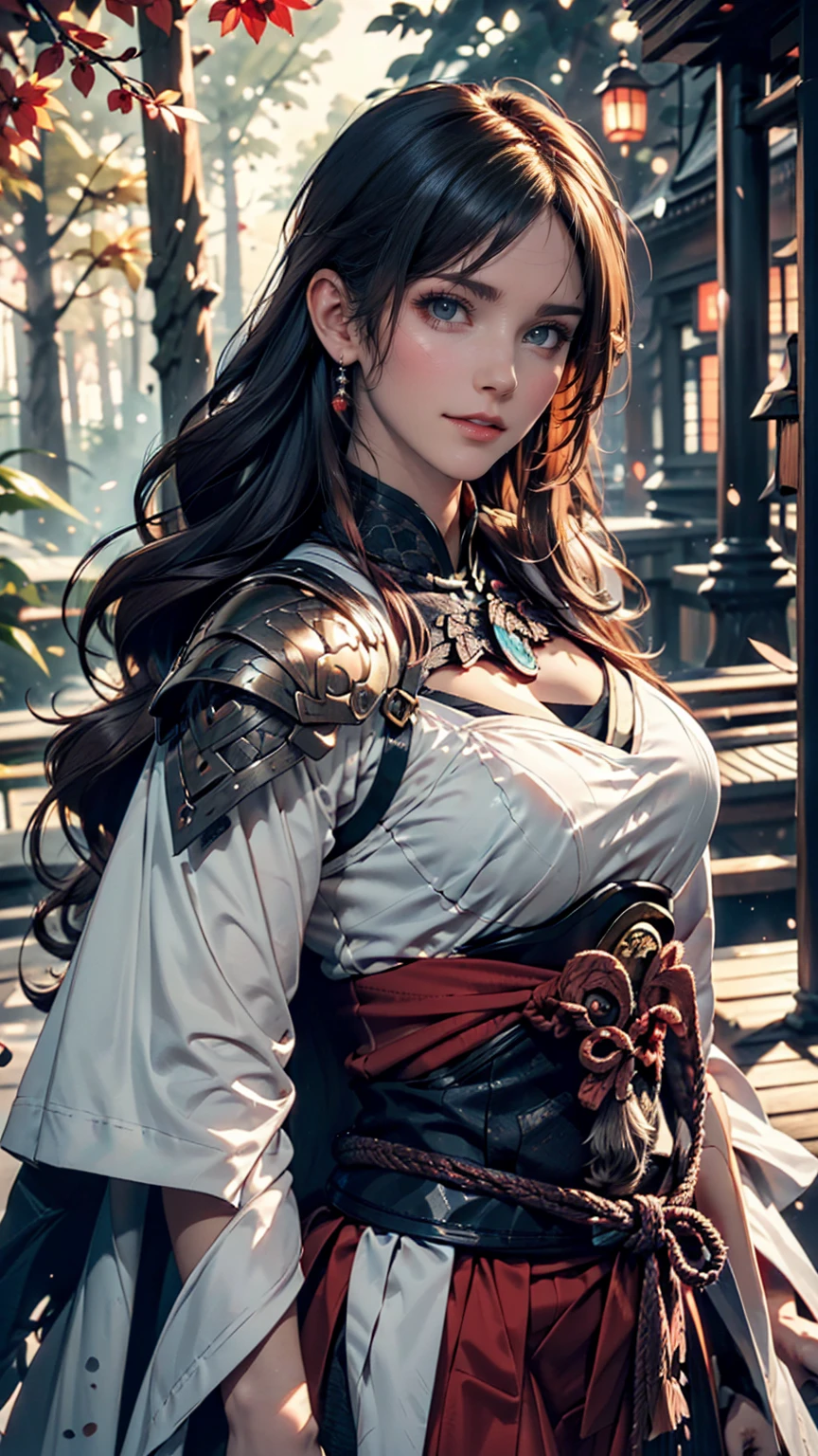 (Close-up shot:1.5), Japanese Samurai, Armor、Night forest glade background, (evening), moonlight, Bokeh, (Art by Jeremy Mann and Edvard Munch), Beautiful composition, Complementary Color, masterpiece, Awards、24-year-old woman、Sexy proportions、Sexy