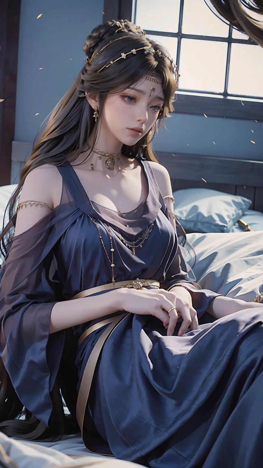一个女孩Lying in bed,Dressed in suspender pajamas,Face up,Raise your legs slightly,Front view super detailed beautiful big breasted girl 16 years old. Ultra HD, 4K, 8K, Movie,(((whole body))),Lying down,Long legs,Very big breasts,whole body捕捉,(((Lying in bed))),big bed,Off-shoulder,Shoulder-length skirt,Lying in bed,Sleeping on the pillow,Lying down,Headrest pillows,(((平Lying in bed))),whole body视角,Cross-legged with bent knees