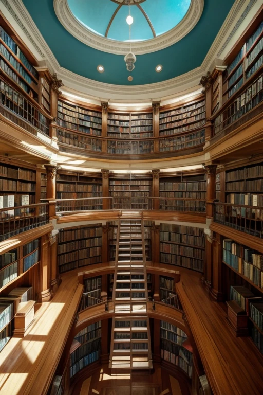 [Image of a library with several bookshelves in a cartoon style/animadas. The shelves have geometric and curvilinear shapes, with vivid colors and expressive details, like eyes, mouths and arms. Os livros nas estantes também têm capas ilustradas em estilo animadas.]