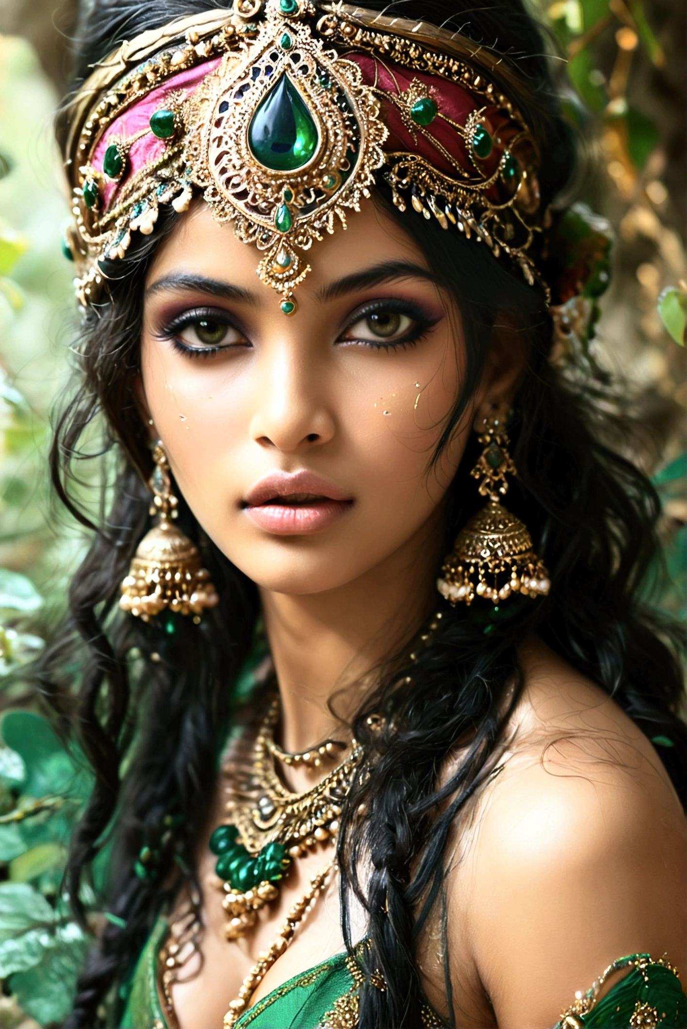Jennifer Lopes actress (full portrait), (mid-plane), solo, detailed background, detailed face, (stonepunkAI, stone theme: 1.1), sage, (female), (Native American), (beautiful hair, braids: 0.2), shaman, piercing septum, mystic, (gorgeous face), stunning, head tilted up, (eyes closed, serene expression), calm, meditating, Seafoam Green shredded clothes, prayer beads, tribal jewelry, feathers in hair, headdress:0.33, jade, obsidian, detailed clothing, neckline, realistic skin texture, (floating particles, water swirl, embers, ritual, whirlpool, wind: 1.2), sharp focus, volumetric lighting, good highlights, good shading, subsurface dispersion, intricate, highly detailed, ((cinematic), dramatic, (high quality, award-winning, masterpiece: 1.5), (photorealistic: 1.5), (intricate symmetrical war painting: 0.5), --auto --s2