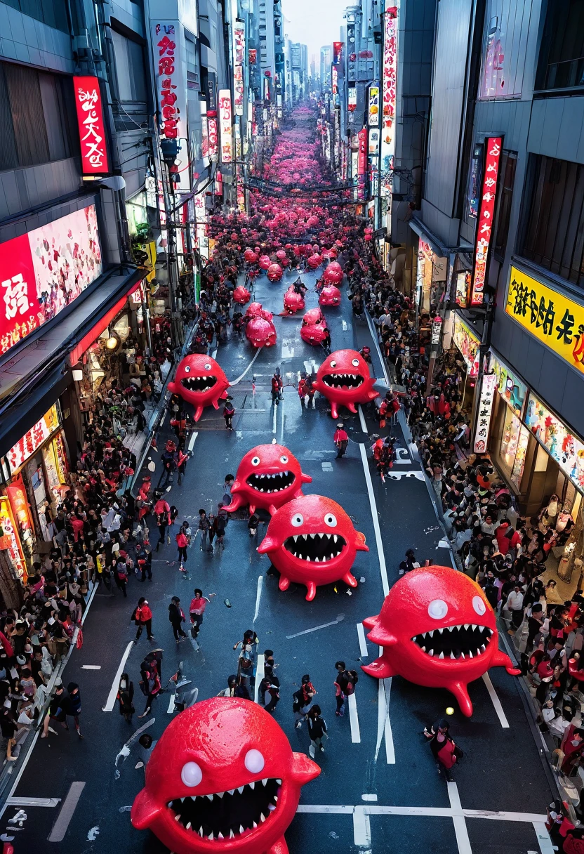 A horde of vicious slimes attacks the streets of Shibuya、panic！