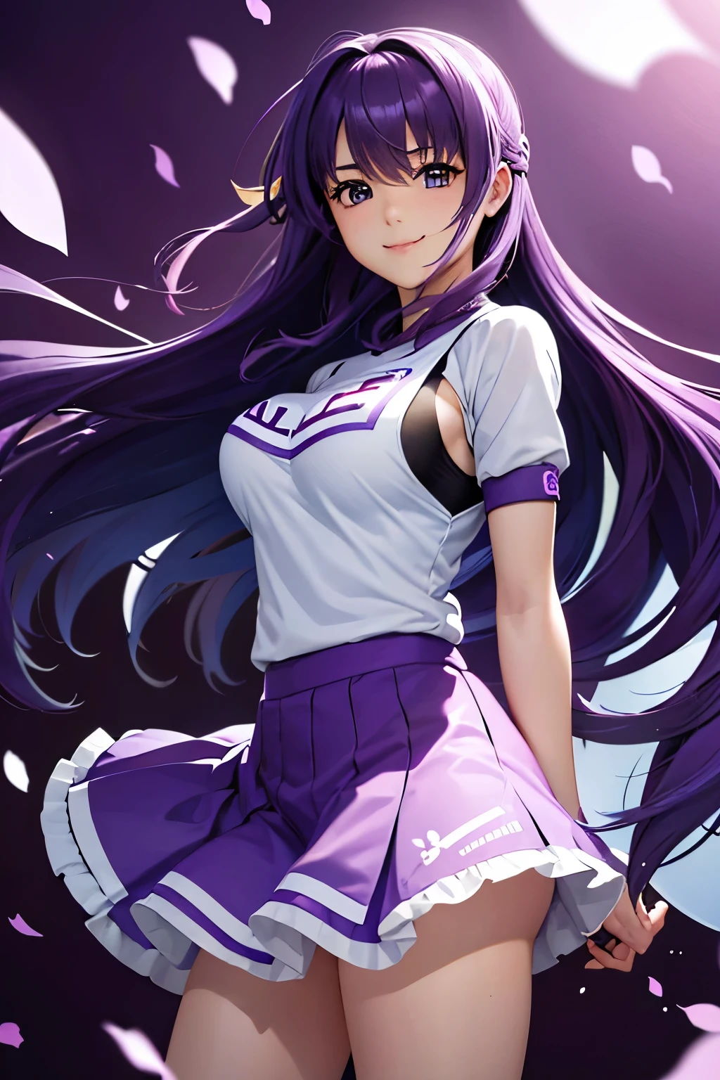 Suzuka Tsukimura、suzuka、"Magical Girl Lyrical Nanoha"、Purple Hair、long hair、hair band、Big Breasts、high school girl、Night Clan、Gym suit、Bloomers、A kind smile、Hands clasped behind back（（（ＳＦＷ、sound、Highest quality、first-clasasterpiece、Normal body、8k、Detailed face、Ultra-precision、Normal hand、Normal finger、５Finger、Highest）））