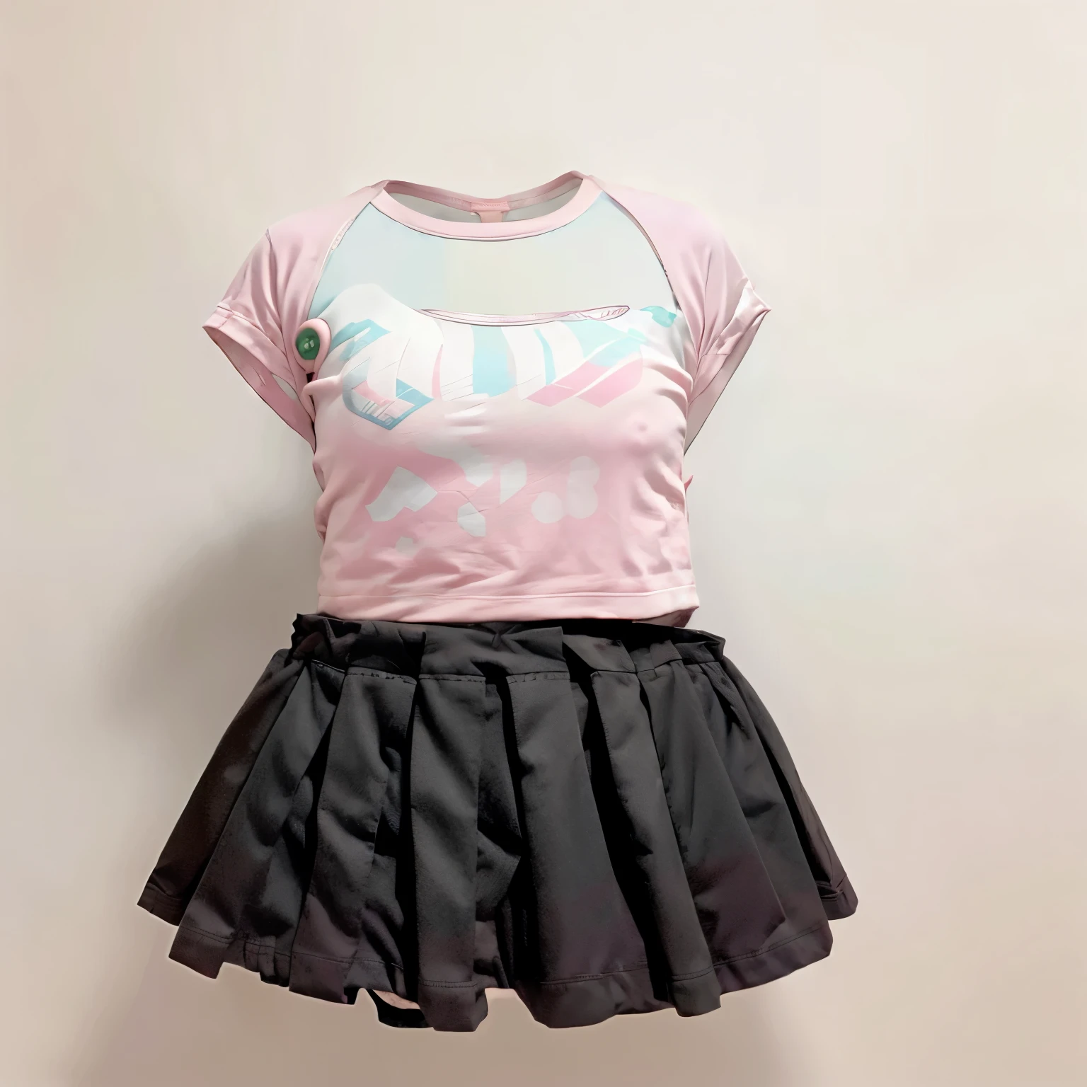 t-shirt, frilled skirt, Randoseru, fat, cute big breast, (invisible, no human, headless, handless:1.5)
