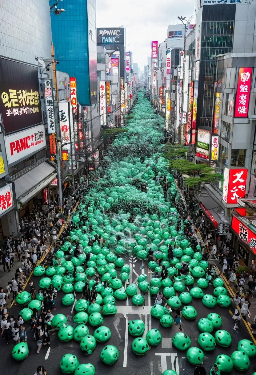 A horde of vicious slimes attacks the streets of Shibuya、panic！
