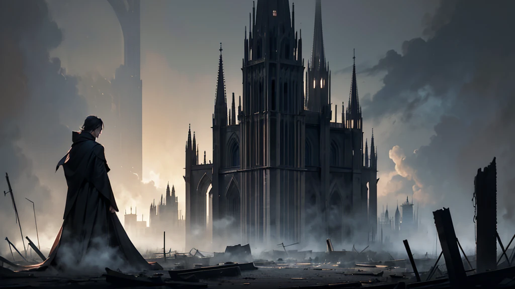 • Gothic Cathedral in Ruins:
• A grand, gothic cathedral in a state of decay.
• Dim, haunting light filtering through broken stained glass windows.
• An anguished figure or silhouette standing amidst the ruins.
• Creepy, Abstract Embrace:
• Abstract, dark shapes or forms twisted together in a painful, almost ghostly embrace.
• Distorted, anguished faces emerging from the shadows or fog.
• A color palette dominated by deep blacks, grays, and muted reds.
• Angry Sky with Symbolic Imagery:
• A tempestuous sky with angry, dark clouds and flashes of lightning.
• An overbearing, shadowy figure or silhouette, possibly representing a deity or spirit, looming in the clouds.
• Harsh, metallic fonts for the album title and band name integrated into the scene.