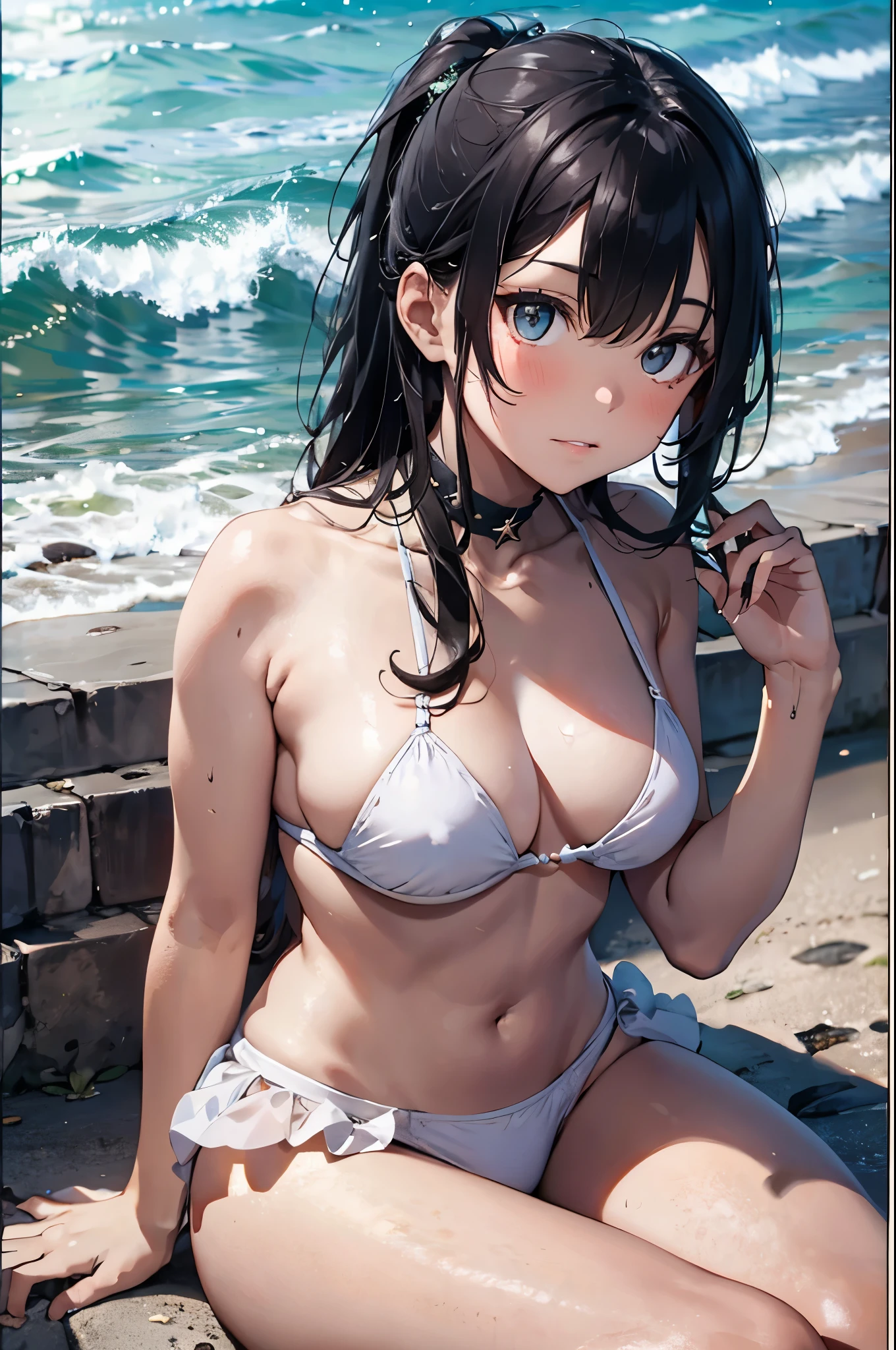 High resolution,topless、
One beautiful young woman,Light blue hair、ponytail、Spiritual
(Soft Saturation:1.3), (Fair skin:1.2),
(ultra-Detailed Background, Detailed Background), Bokeh,
break'Portrait of a smiling girl.,
When viewed from the front, The composition is symmetrical,
Looking straight at you with serious eyes,
break Swimwear, White Bikini, Center of chest,
Outdoor, Sea surface, null, sunlight,Summer beach, Sandy Beach,
Strong light, Front lighting,
(:1.3), (Cowboy Shot:1.2),
Front brake angle,
View your audience,
Dynamic pose,
sitting on the beach
Seaweed、Seaweed、Seaweed、Seaweed、Seaweed、Seaweed、Seaweed、