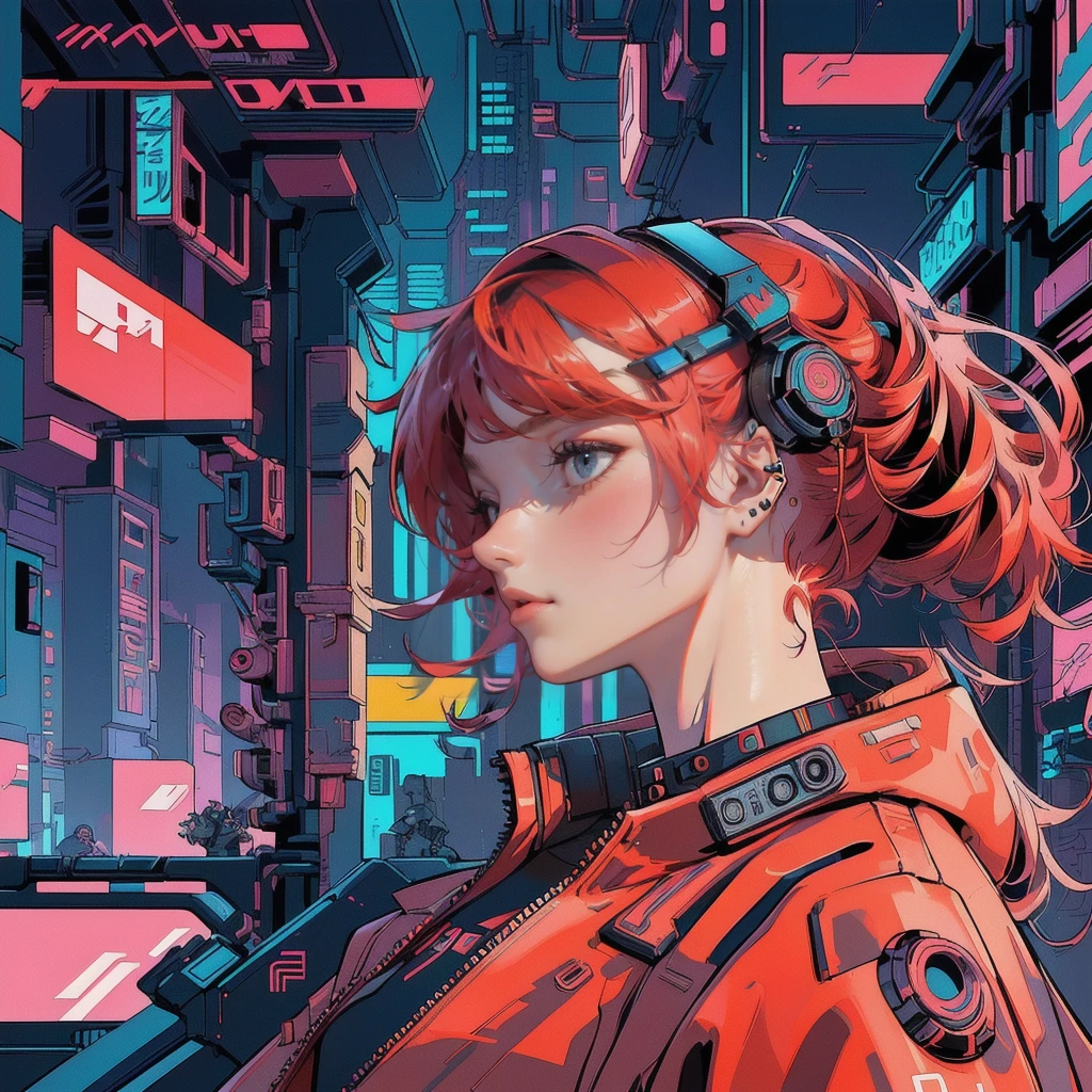 girl with red hair and piercings looking at a computer screen, cyberpunk anime art, modern cyberpunk anime, digital cyberpunk anime art, cyberpunk art style, laurie greasley, digital cyberpunk - anime art, in style of laurie greasley, laurie greasley and james jean, digital cyberpunk anime!!, detailed cyberpunk illustration, cyberpunk illustration, cyberpunk vibes