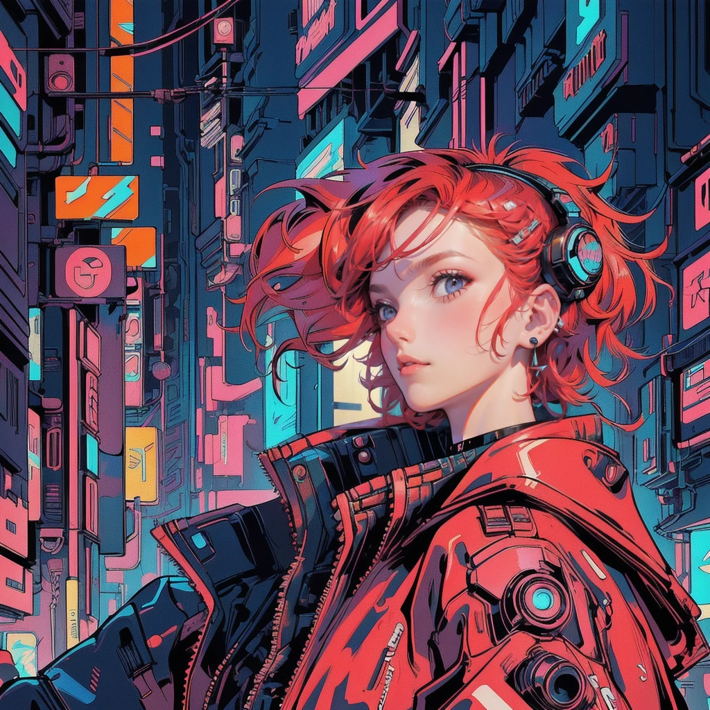 girl with red hair and piercings looking at a computer screen, cyberpunk anime art, modern cyberpunk anime, digital cyberpunk anime art, cyberpunk art style, laurie greasley, digital cyberpunk - anime art, in style of laurie greasley, laurie greasley and james jean, digital cyberpunk anime!!, detailed cyberpunk illustration, cyberpunk illustration, cyberpunk vibes