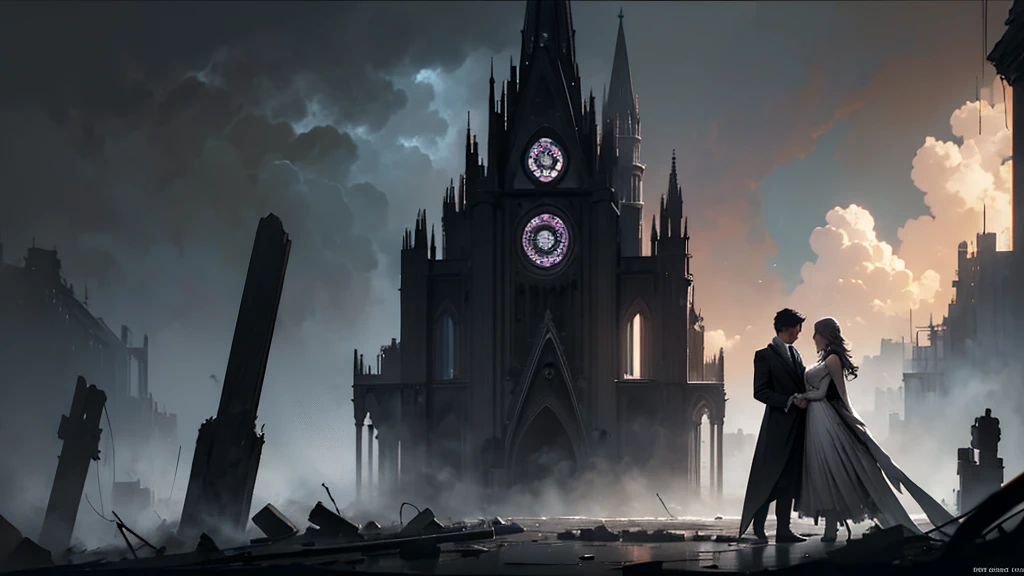 • Gothic Cathedral in Ruins:

• A grand, gothic cathedral in a state of decay.

• Dim, haunting light filtering through broken stained glass windows.

• An anguished figure or silhouette standing amidst the ruins.

• Creepy, Abstract Embrace:

• Abstract, dark shapes or forms twisted together in a painful, almost ghostly embrace.

• Distorted, anguished faces emerging from the shadows or fog.

• A color palette dominated by deep blacks, grays, and muted reds.

• Angry Sky with Symbolic Imagery:

• A tempestuous sky with angry, dark clouds and flashes of lightning.

• An overbearing, shadowy figure or silhouette, possibly representing a deity or spirit, looming in the clouds.

• Harsh, metallic fonts for the album title and band name integrated into the scene.