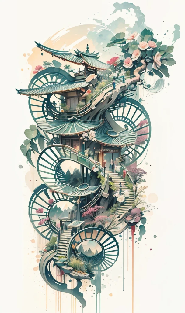 (Art by Numbers,Inks and washes:1.2),Nobody, Mountain々, wood, Rivers,Flowers,Lotus flower, (Oriental elements, Chinese colors, Senior Color Matching), (3D sculpture,Rendering with Octane,Volumetric Light,Natural soft light,), (Very delicate:1.2, Losing focus:1.2, Very colorful, Cinema Lighting, Chiaroscuro,Ray Tracing), masterpiece, Super rich,Very detailed,8k, Zurrison_style_wonderful_wall