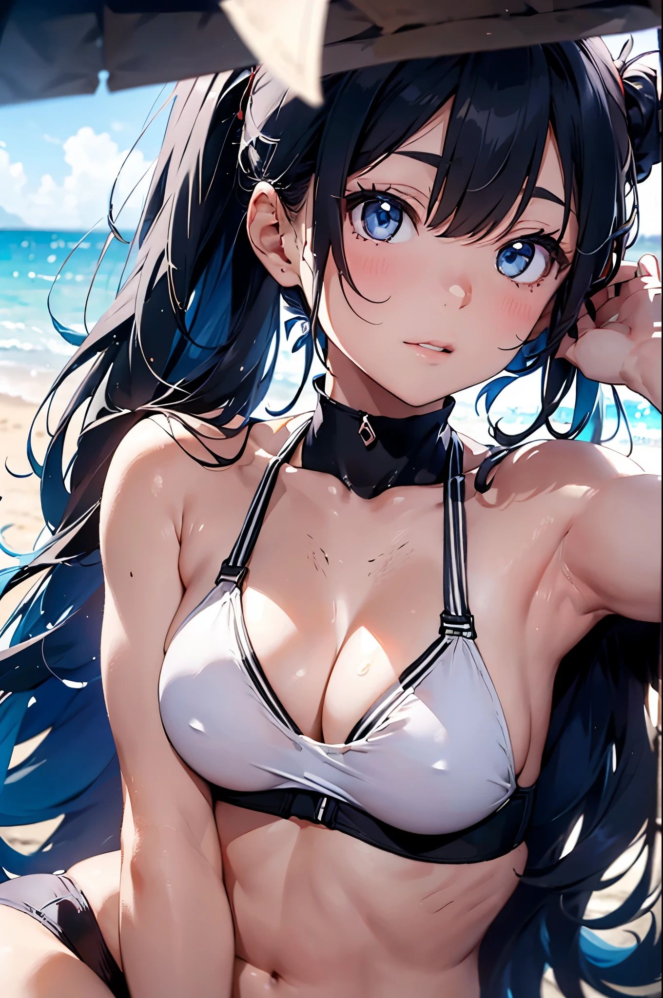 High resolution,topless、
One beautiful young woman,Light blue hair、ponytail、
(Soft Saturation:1.3), (Fair skin:1.2),
(ultra-Detailed Background, Detailed Background), Bokeh,
break'Portrait of a smiling girl.,
When viewed from the front, The composition is symmetrical,
Looking straight at you with serious eyes,
break Swimwear, White Bikini, Center of chest,
Outdoor, Sea surface, null, sunlight,Summer beach, Sandy Beach,
Strong light, Front lighting,
(:1.3), (Cowboy Shot:1.2),
Front brake angle,
View your audience,
Dynamic pose,
sitting on the beach
Seaweed、Seaweed、Seaweed、Seaweed、Seaweed、Seaweed、Seaweed、