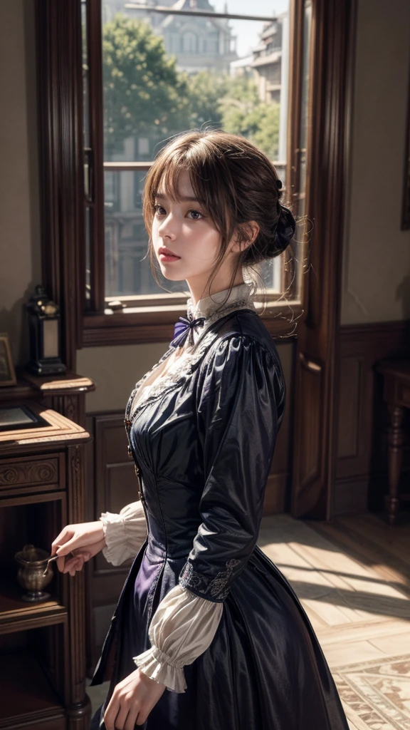 masterpiece, best quality, (Highly detailed CG Unity 8k wallpaper), (best quality), (Best Illustration), (Best shadow), (Stable Diffusion Model), Violet Evergarden, sparkling, beautiful, Victorian bedroom, Dynamic Lighting, Depth of Field