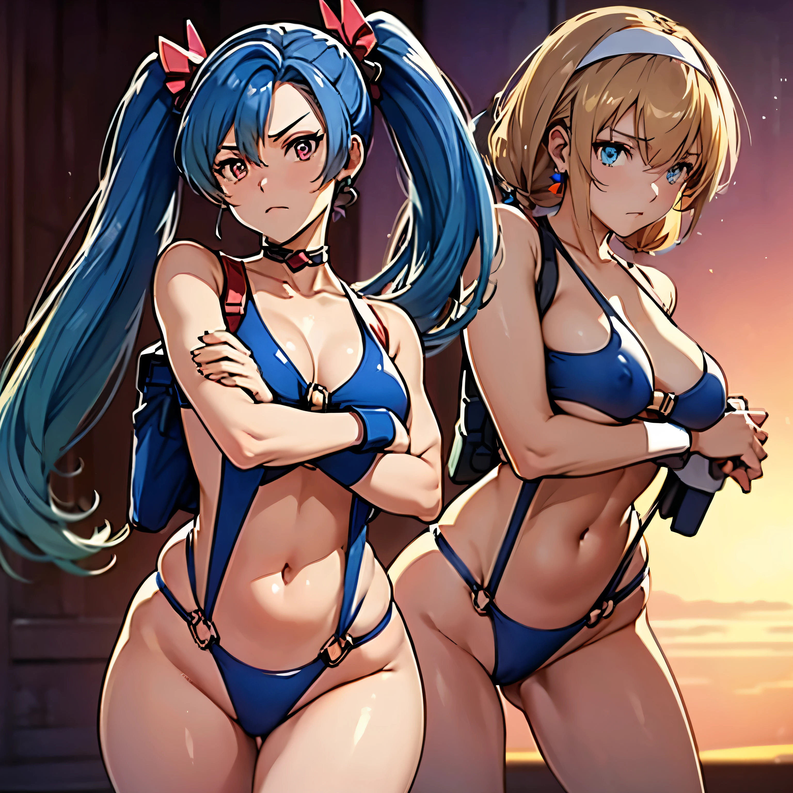 expressionless, blank eyes, looking at viewer, emotionless,corruption, mind control, female combatant, hypnotized, unhappy trance, obey, perfect female body, hypnosis, hypnoLora, empty eyes, Slave, dark persona, (((pixel-perfect, detail-perfect))), solo, 1girl, hair ornament, Mitsuba G, blonde hair, twintails, low twintails, hairband, long hair, blue eyes, earrings, white hairband, triangle earrings, hair behind ear, jewelry, bangs, black pantyhose, mitsuba1,