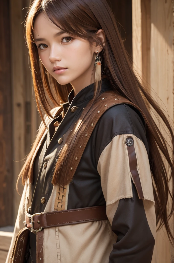 gunslinger, Youngh, chestnut hair, medium size, Indigenous