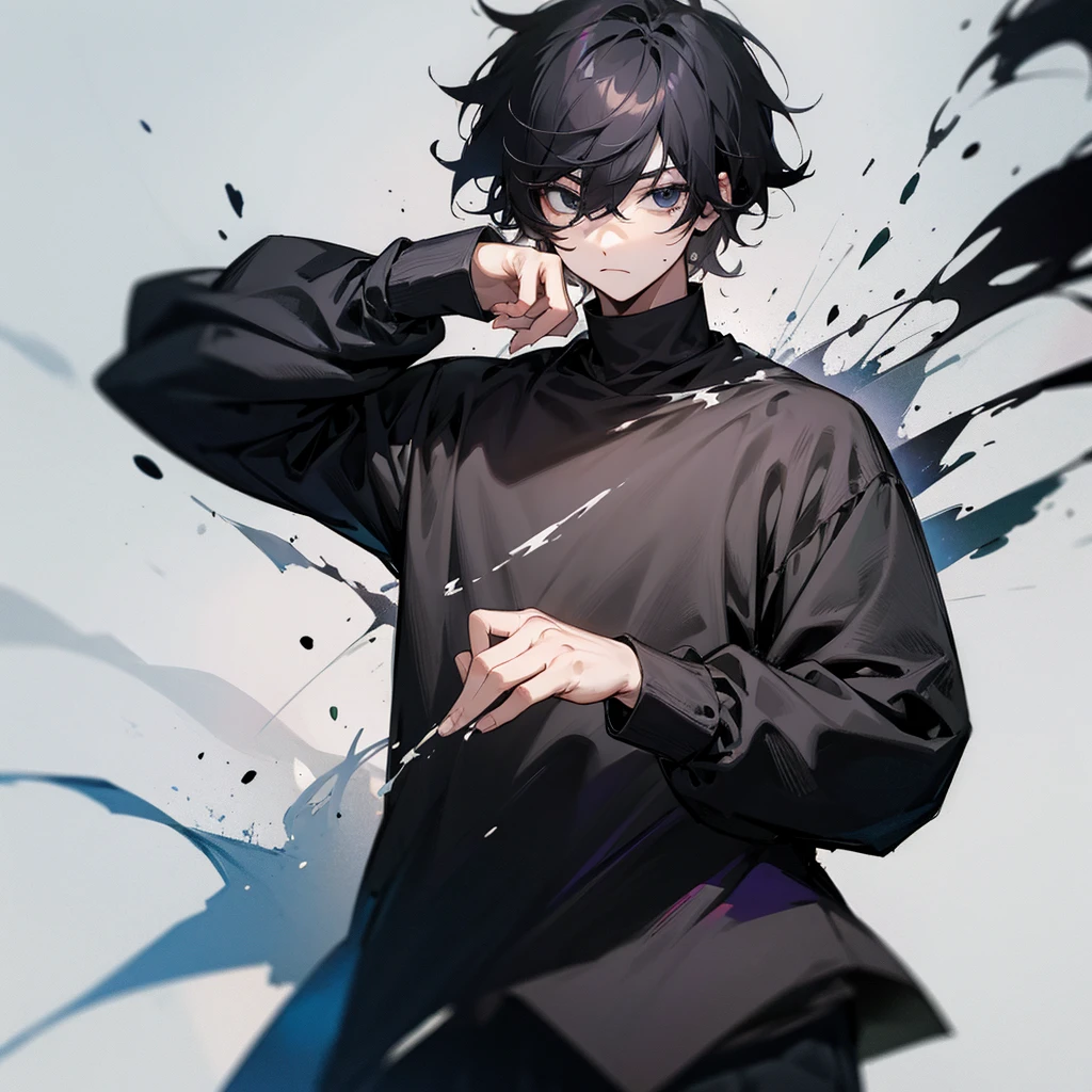 Character Man Black Eye Messy Hair Black Long Sleeve Shirt
