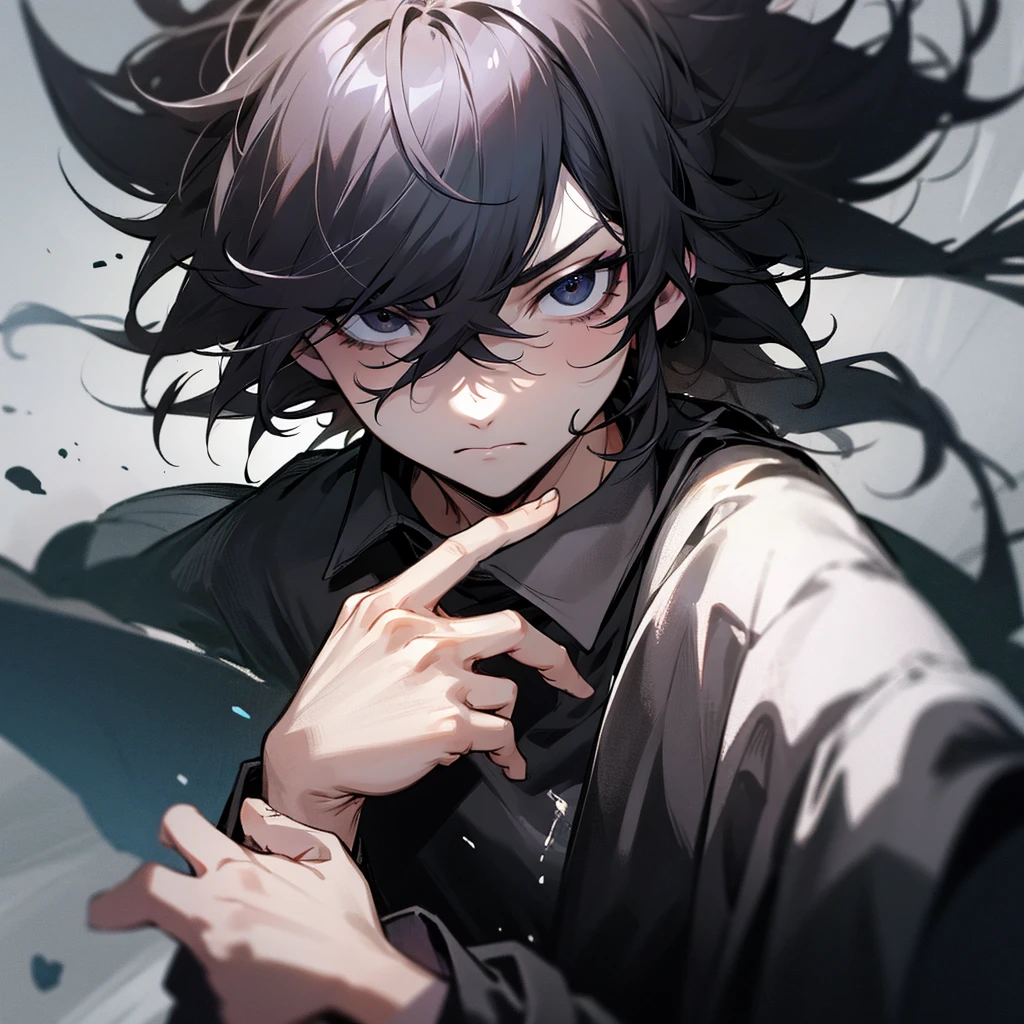 Character Man Black Eye Messy Hair Black Shirt Long Sleeve Expression