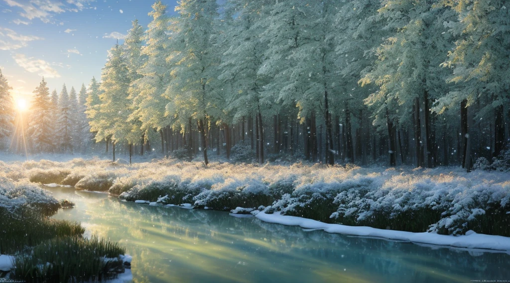masterpiece, best quality, high quality, extremely detailed CG unity 8k wallpaper, The vast and quiet taiga stretches to the horizon, with dense green trees grouped in deep harmony, as the fresh breeze whispers through their leaves and crystal snow lies on the frozen ground, creating a stunning and peaceful landscape, Bokeh, Depth of Field, HDR, bloom, Chromatic Aberration ,Photorealistic,extremely detailed, trending on artstation, trending on CGsociety, Intricate, High Detail, dramatic, art by midjourney. Под деревом стоит маленький двухэтажный дом для мышки.