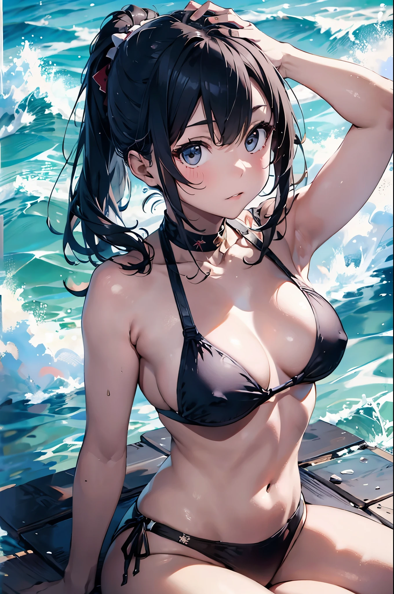 High resolution,topless、
One beautiful young woman,Light blue hair、ponytail、
(Soft Saturation:1.3), (Fair skin:1.2),
(ultra-Detailed Background, Detailed Background), Bokeh,
break'Portrait of a smiling girl.,
When viewed from the front, The composition is symmetrical,
Looking straight at you with serious eyes,
break Swimwear, White Bikini, Center of chest,
Outdoor, Sea surface, null, sunlight,Summer beach, Sandy Beach,
Strong light, Front lighting,
(:1.3), (Cowboy Shot:1.2),
Front brake angle,
View your audience,
Dynamic pose,
sitting on the beach
Seaweed、Seaweed、Seaweed、Seaweed、Seaweed、Seaweed、Seaweed、