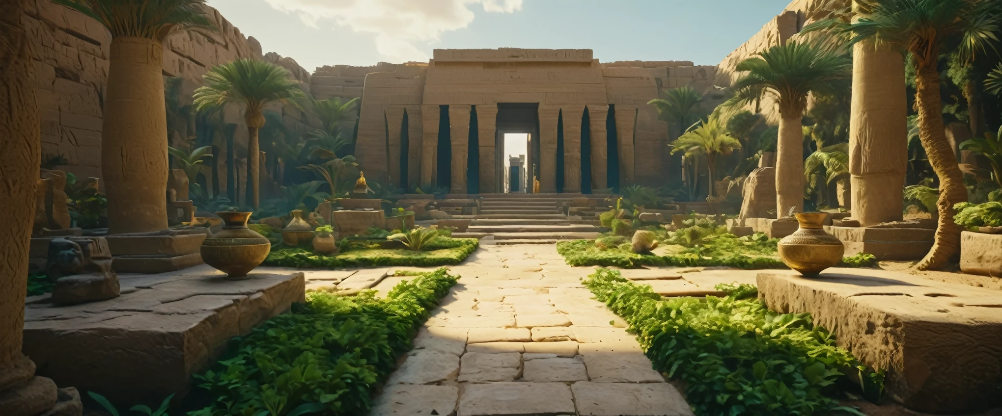 cleopatra's garden in Egypt, photorealistic, dramatic, cinematic, 4k resolution, hyperdetailed, dramatic scene,