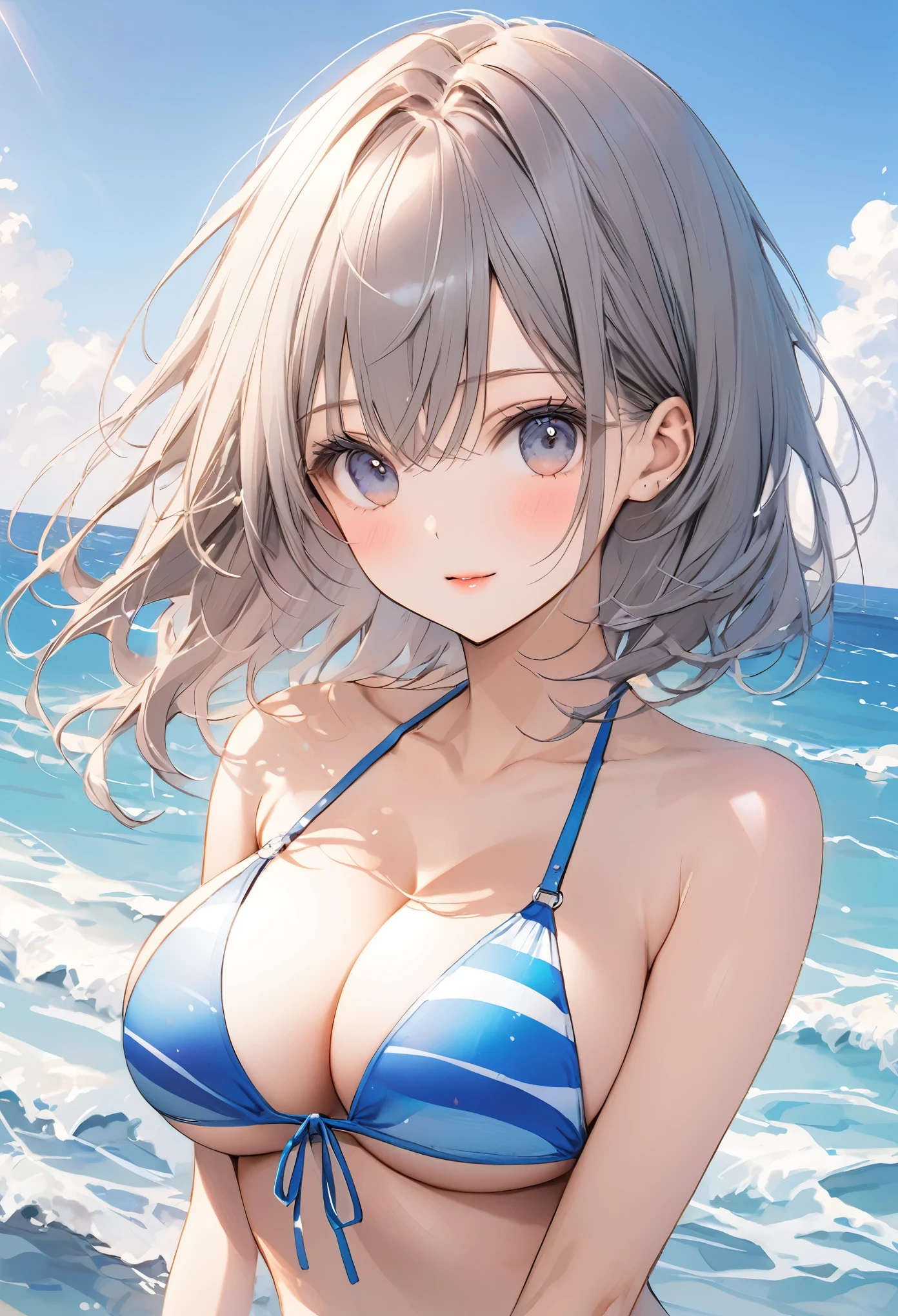 cute、Beauty、Great bust、Big Breasts、slender、Swimwear、bikini、Ocean、beautiful