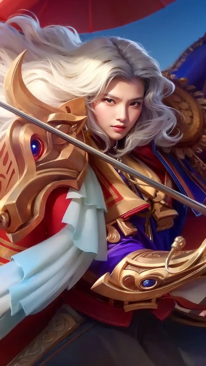 asian girl, white hair, with umbrella