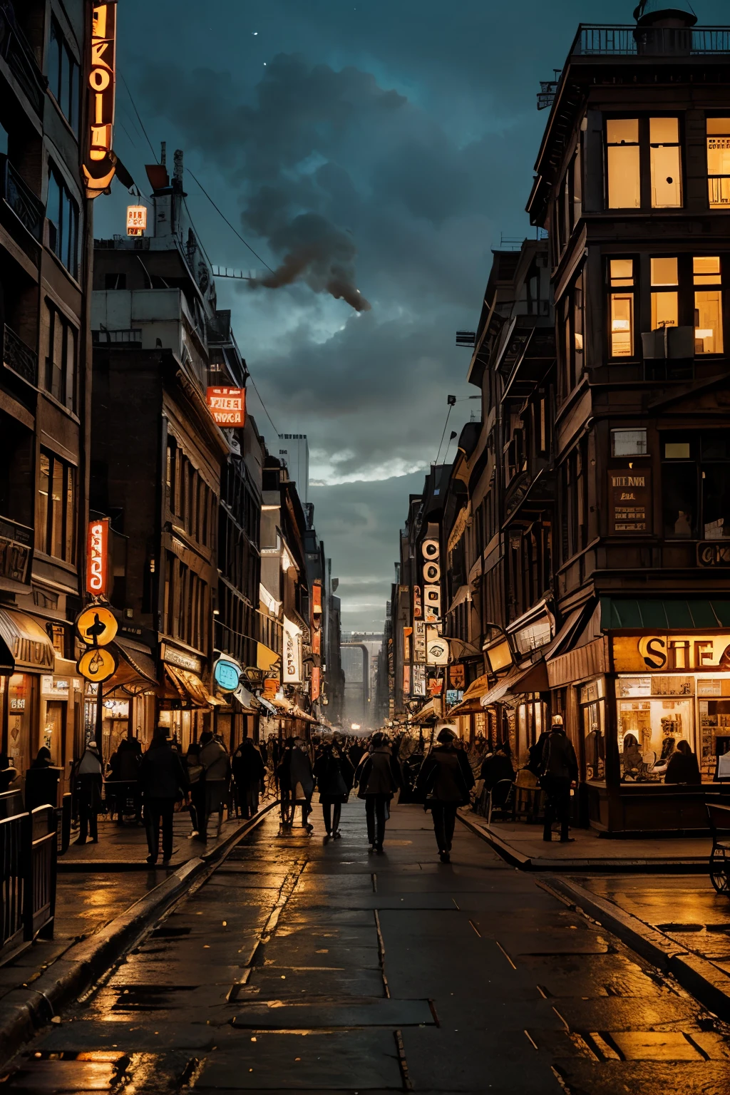 steampunc, A huge city in warm colors