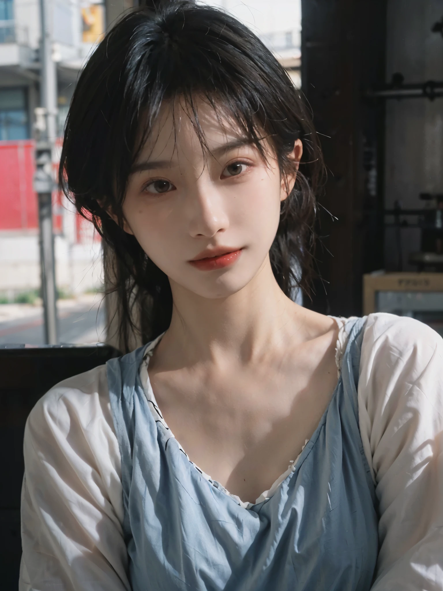 (Skin details:1.4), (smooth skin textures:1.3), (Upper body:1.4),(Upper Body:1.3)Lipstick, background, earrings, serene, calm, (Realistic and detailed eyes:1.2), Natural skin texture, Realistic facial details, Soft dramatic lighting, Vivid details, 35 mm film, outdoor, (Photo Practical:1.4), (hyper Practical:1.4), (Practical:1.3), (Smoother lighting:1.05), (Improve lighting quality:0.9), (Highest quality real skin textures:1.4), Exquisite eyes, Delicate face, Close-up of face, (Enhance the beauty of skin texture:1.1), Hair details,(Large Breasts:1.3)normal body ratio, short hair, Moles under the eyes, A faint smile,Portrait Photography, Depth of Field, Bokeh, Surrealism, Ray Tracing, (Portrait Photography:1.1), Surrealism, High Detail, Chiaroscuro, Ray Tracing, reflected light, Ultra HD, Ultra HD, masterpiece, Textured Skin, Super Detail, High Detail, high quality, best quality