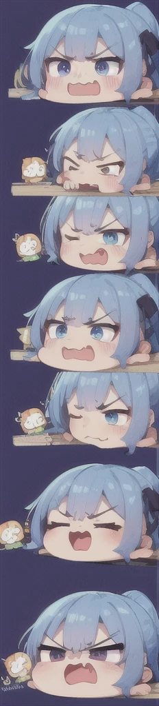 1girl, chibi emote, angry, blue hair