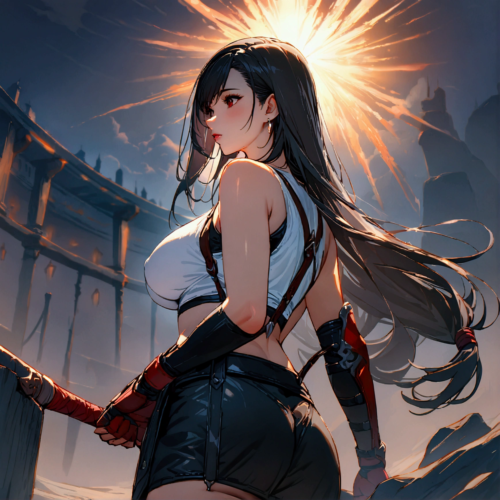 Black hair,Tifa Lockhart,Final Fantasy,8k,beautiful,best quality,detailed,exquisite,extremely detailedfinely detailed,high quality,insanely detailed,masterpiece,ultra detailed,ultra highres,ultra quality