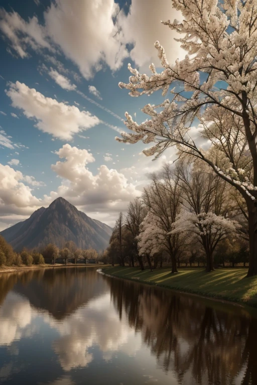 masterpiece, Best quality, high quality, чрезвычайно подробные обои CG Unity 8k, landscape, Open, sky, cloud, sky, No people, mountain, landscape, water, tree, blue sky, waterfall, cliff, nature, lake, River , cloudy skies, photo, award winning, hips, depth of field, HDR, blossom, chromatic aberration, photorealism, very detailed, trending on artstation, trending cgsociety, difficult, high detail, dramatic, midway art