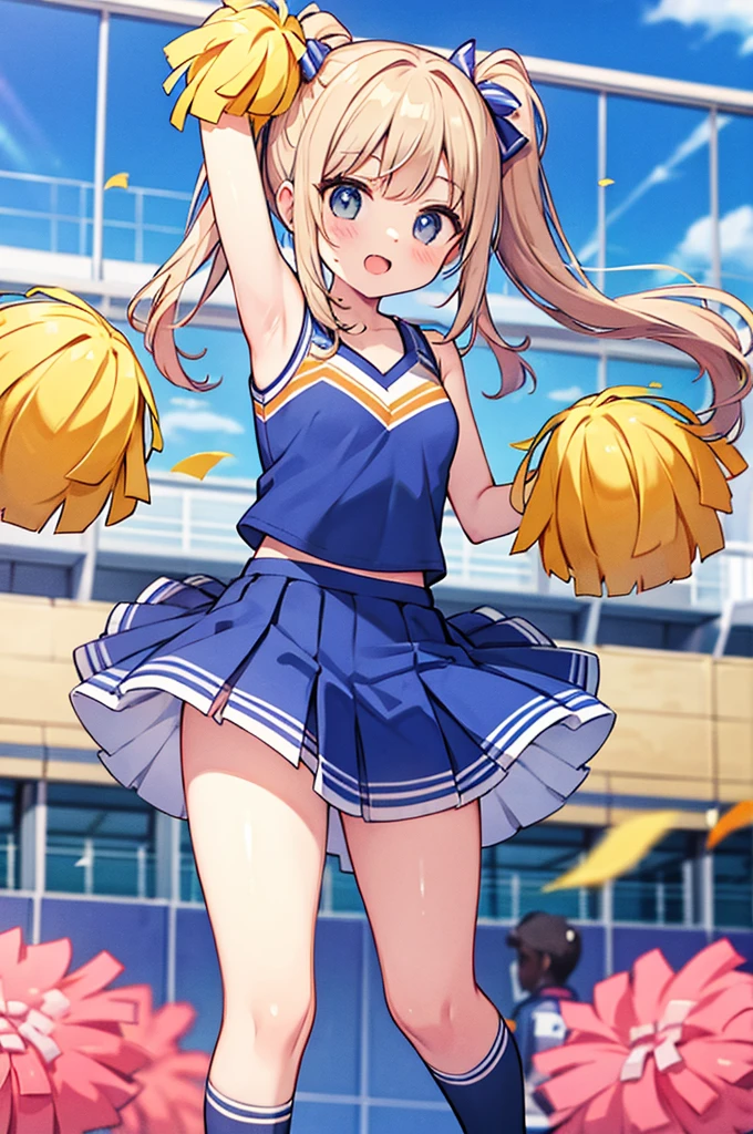 Blonde、Blue Eyes、girl、Small breasts、Twin tails、、girl、Small breasts、Lolita、Bright smile、Looks about 、Petan Musume、short、目のhighlight、Sexy thighs、Cheerleader、Please show me your armpits、Your eyes are so beautiful、highlight